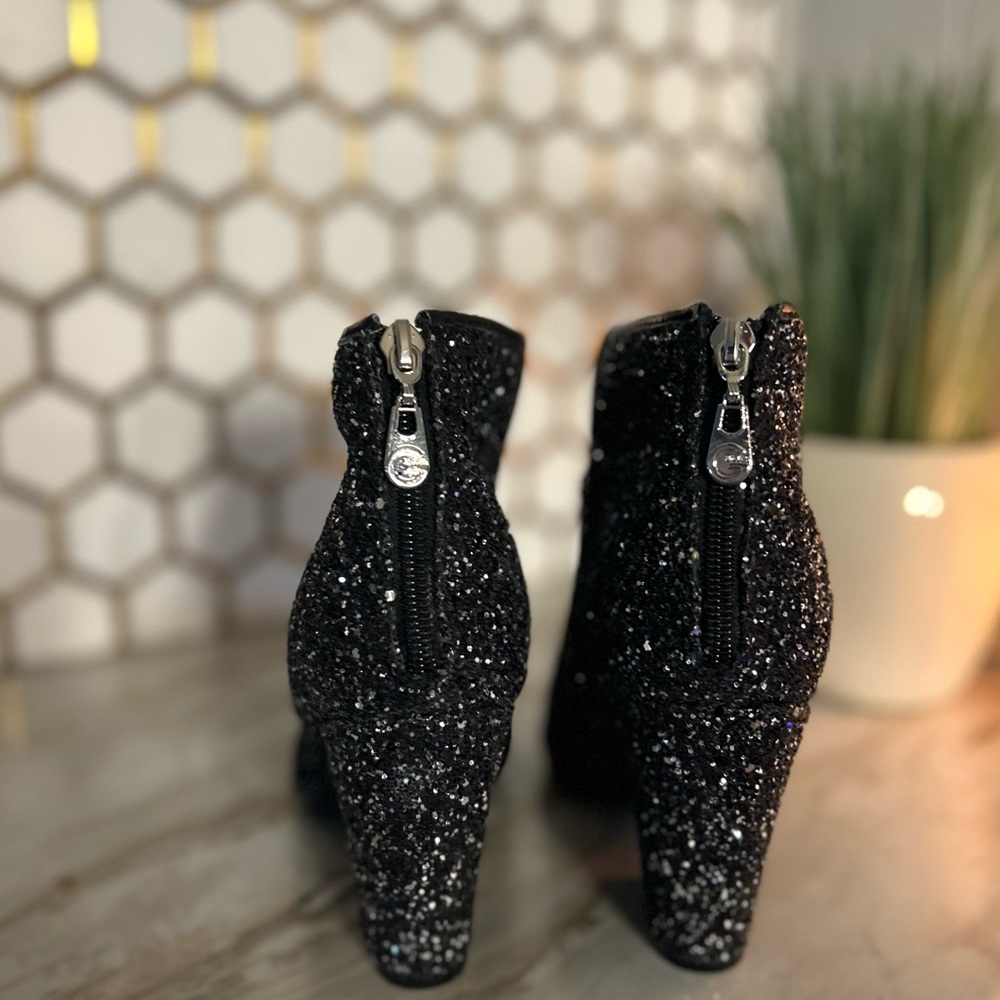 Black Glitter Chunky Heel Booties - Picture 4 of 10